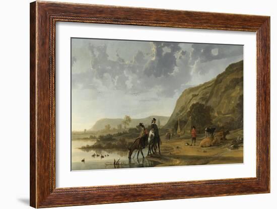 River Landscape with Riders-Aelbert Cuyp-Framed Art Print