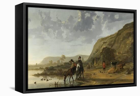 River Landscape with Riders-Aelbert Cuyp-Framed Stretched Canvas