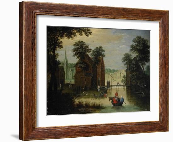 River Landscape with the Flight into Egypt, 1616-Maerten Ryckaert-Framed Giclee Print