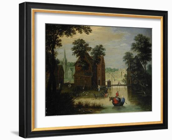 River Landscape with the Flight into Egypt, 1616-Maerten Ryckaert-Framed Giclee Print