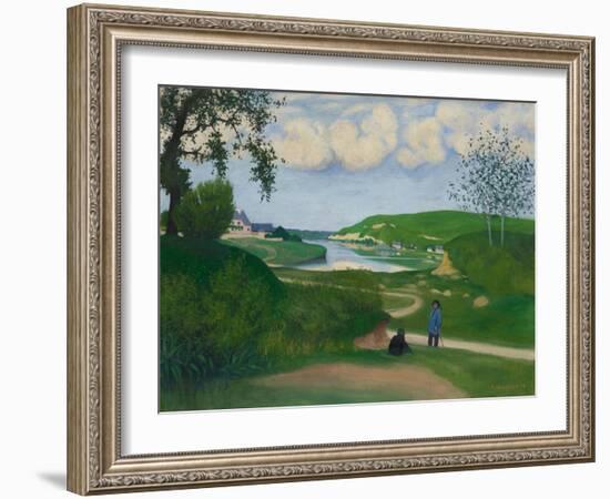 River Landscape with Two Figures, 1918-Felix Vallotton-Framed Giclee Print