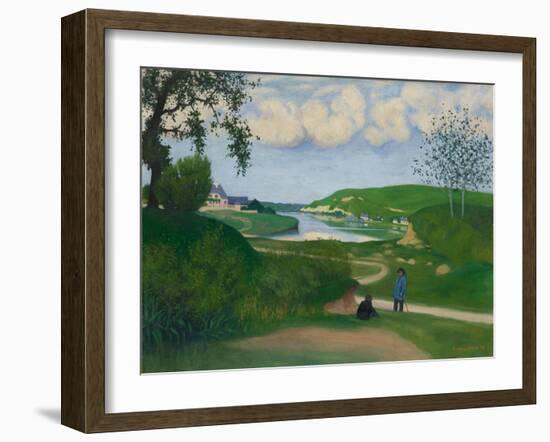 River Landscape with Two Figures, 1918-Felix Vallotton-Framed Giclee Print