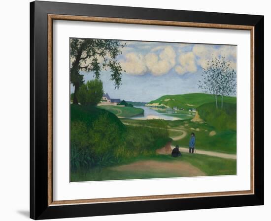 River Landscape with Two Figures, 1918-Felix Vallotton-Framed Giclee Print
