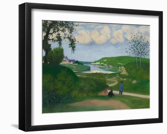 River Landscape with Two Figures, 1918-Felix Vallotton-Framed Giclee Print