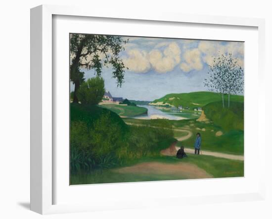 River Landscape with Two Figures, 1918-Felix Vallotton-Framed Giclee Print