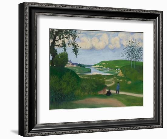 River Landscape with Two Figures, 1918-Felix Vallotton-Framed Giclee Print