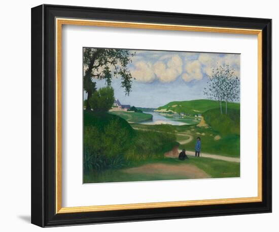 River Landscape with Two Figures, 1918-Felix Vallotton-Framed Giclee Print