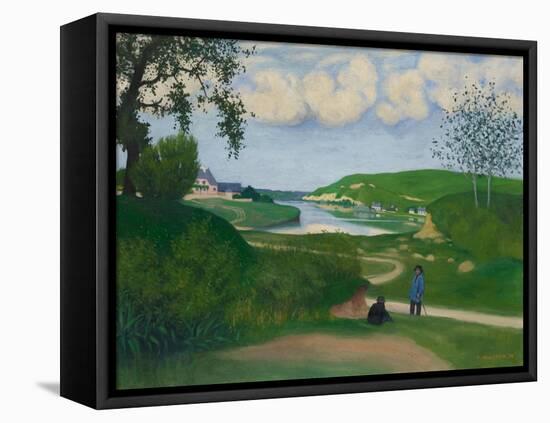 River Landscape with Two Figures, 1918-Felix Vallotton-Framed Premier Image Canvas