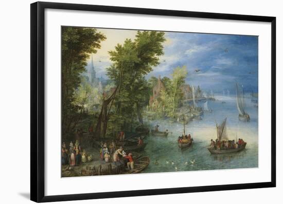 River Landscape-Pieter Bruegel the Elder-Framed Premium Giclee Print