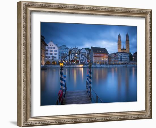 River Limmat and Grossmunster Church, Zurich, Switzerland-Jon Arnold-Framed Photographic Print