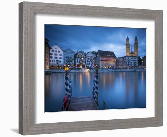 River Limmat and Grossmunster Church, Zurich, Switzerland-Jon Arnold-Framed Photographic Print