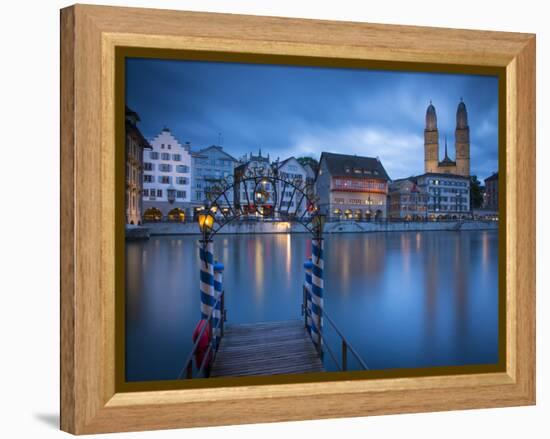River Limmat and Grossmunster Church, Zurich, Switzerland-Jon Arnold-Framed Premier Image Canvas