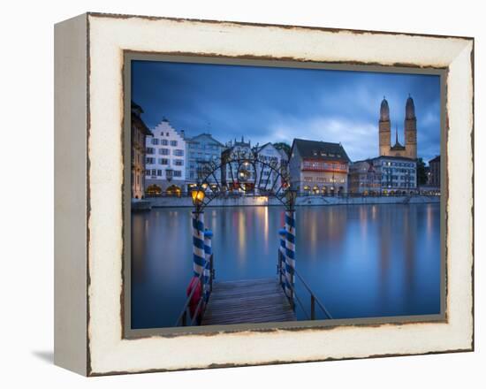 River Limmat and Grossmunster Church, Zurich, Switzerland-Jon Arnold-Framed Premier Image Canvas