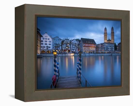 River Limmat and Grossmunster Church, Zurich, Switzerland-Jon Arnold-Framed Premier Image Canvas