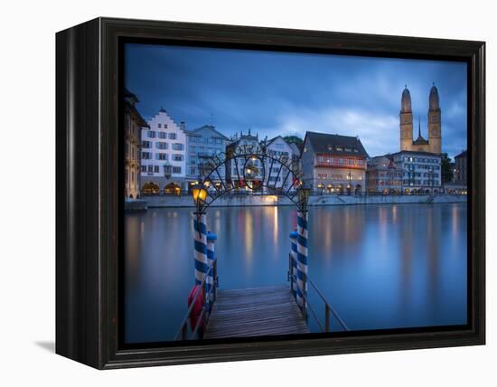 River Limmat and Grossmunster Church, Zurich, Switzerland-Jon Arnold-Framed Premier Image Canvas