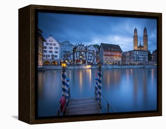 River Limmat and Grossmunster Church, Zurich, Switzerland-Jon Arnold-Framed Premier Image Canvas