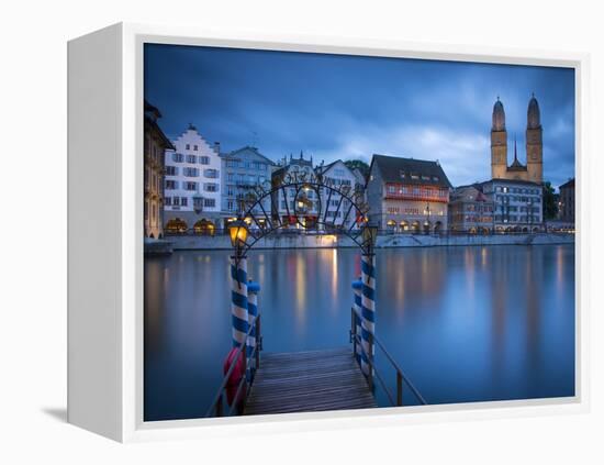 River Limmat and Grossmunster Church, Zurich, Switzerland-Jon Arnold-Framed Premier Image Canvas