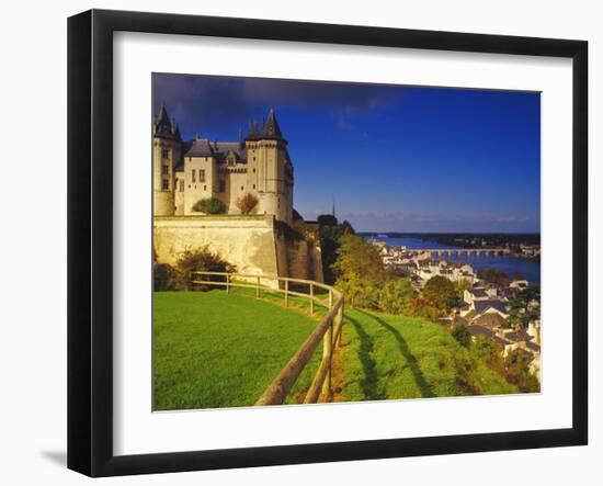 River Loire, Saumur Chateau and Pont Cessart, Saumur, Maine-Et-Loire, Loire Valley, France-David Hughes-Framed Photographic Print