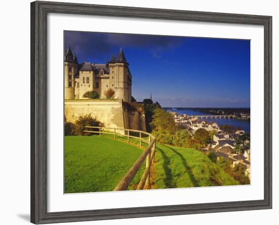 River Loire, Saumur Chateau and Pont Cessart, Saumur, Maine-Et-Loire, Loire Valley, France-David Hughes-Framed Photographic Print
