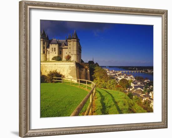 River Loire, Saumur Chateau and Pont Cessart, Saumur, Maine-Et-Loire, Loire Valley, France-David Hughes-Framed Photographic Print