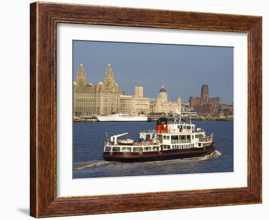 River Mersey Ferry and the Three Graces, Liverpool, Merseyside, England, United Kingdom, Europe-Charles Bowman-Framed Photographic Print