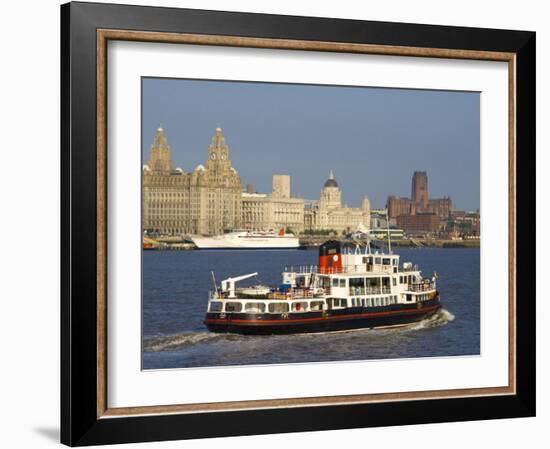 River Mersey Ferry and the Three Graces, Liverpool, Merseyside, England, United Kingdom, Europe-Charles Bowman-Framed Photographic Print