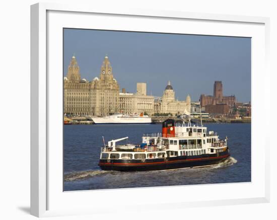 River Mersey Ferry and the Three Graces, Liverpool, Merseyside, England, United Kingdom, Europe-Charles Bowman-Framed Photographic Print