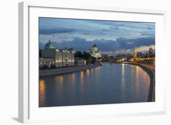 River Moskva and the Cathedral of Christ the Redeemer and the Kremlin at Night, Moscow, Russia-Martin Child-Framed Photographic Print