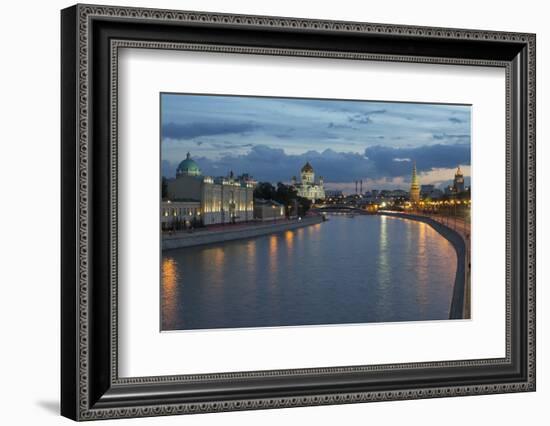 River Moskva and the Cathedral of Christ the Redeemer and the Kremlin at Night, Moscow, Russia-Martin Child-Framed Photographic Print