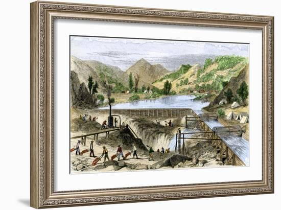 River Operations at Murderer's Bar during the California Gold Rush, c.1850-null-Framed Giclee Print