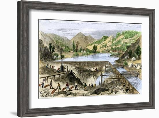 River Operations at Murderer's Bar during the California Gold Rush, c.1850-null-Framed Giclee Print