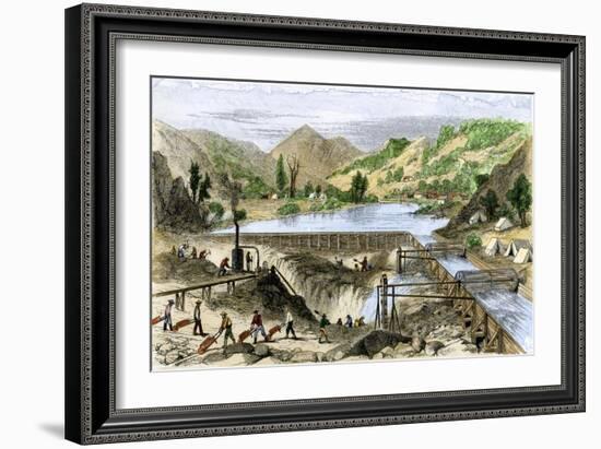 River Operations at Murderer's Bar during the California Gold Rush, c.1850-null-Framed Giclee Print