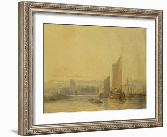 River Scene, Rouen (Oil on Panel)-English School-Framed Giclee Print