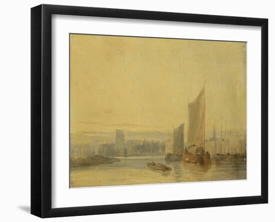 River Scene, Rouen (Oil on Panel)-English School-Framed Giclee Print