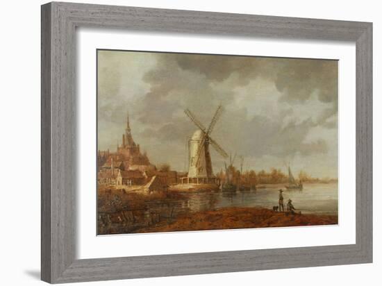 River Scene with a View of Dordrecht (Oil on Panel)-Aelbert Cuyp-Framed Giclee Print