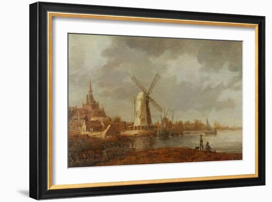 River Scene with a View of Dordrecht (Oil on Panel)-Aelbert Cuyp-Framed Giclee Print