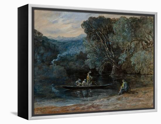 River Scene with Boat and Figures, C.1825 (W/C)-Francis Danby-Framed Premier Image Canvas