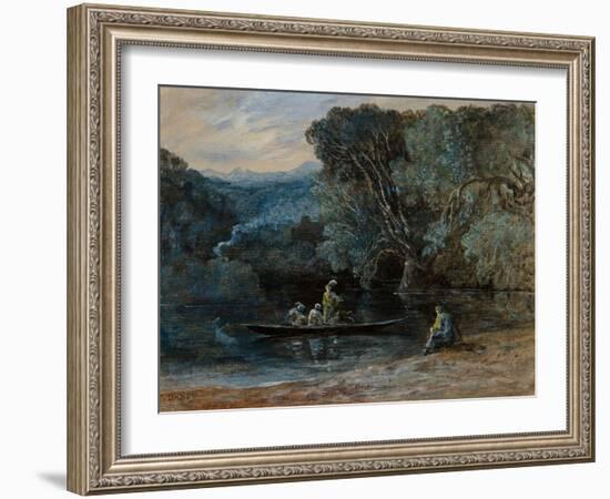 River Scene with Boat and Figures, C.1825 (W/C)-Francis Danby-Framed Giclee Print