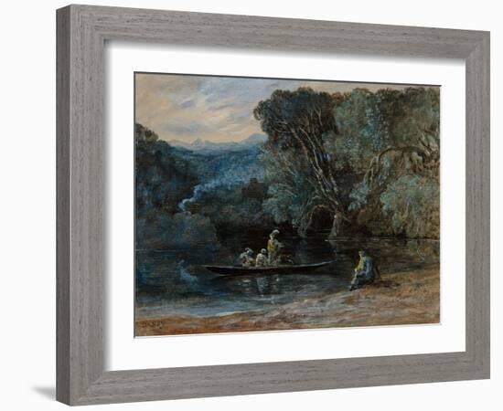 River Scene with Boat and Figures, C.1825 (W/C)-Francis Danby-Framed Giclee Print