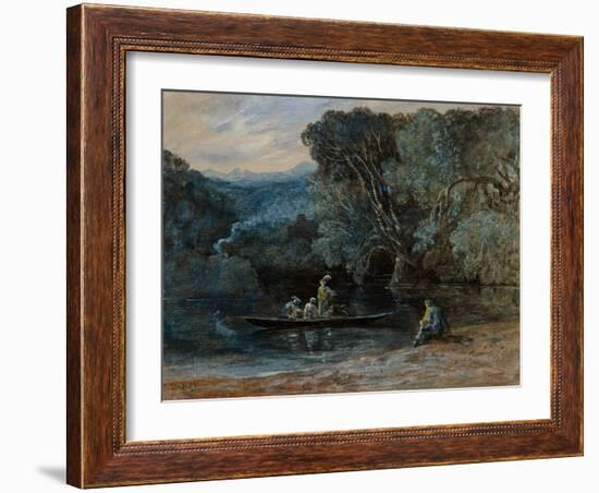 River Scene with Boat and Figures, C.1825 (W/C)-Francis Danby-Framed Giclee Print