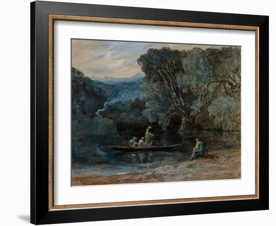 River Scene with Boat and Figures, C.1825 (W/C)-Francis Danby-Framed Giclee Print