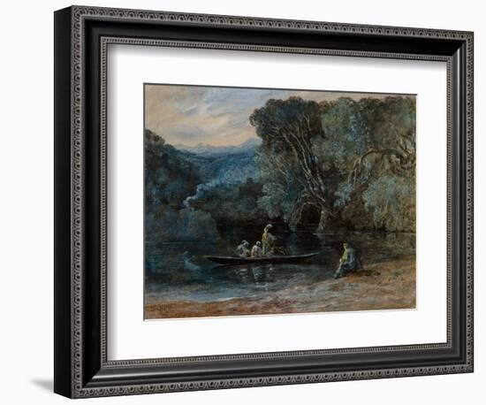 River Scene with Boat and Figures, C.1825 (W/C)-Francis Danby-Framed Giclee Print