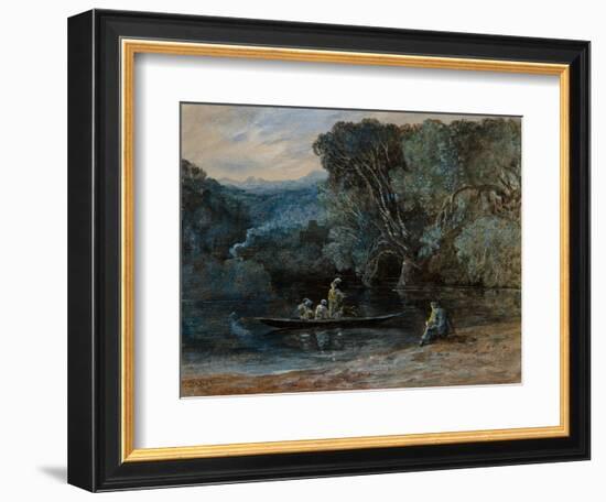 River Scene with Boat and Figures, C.1825 (W/C)-Francis Danby-Framed Giclee Print