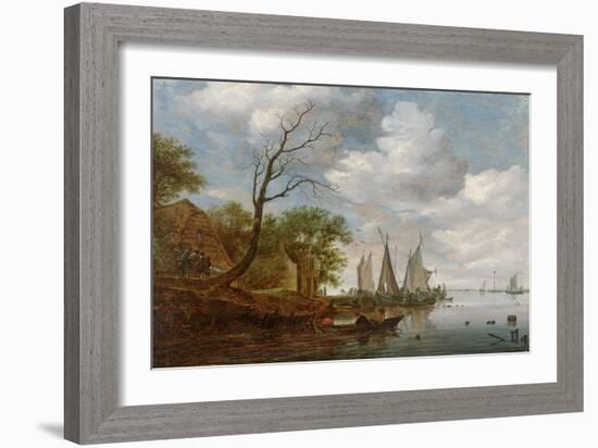 River Scene with Sailing Boats Unloading at the Shore-Salomon van Ruisdael-Framed Giclee Print