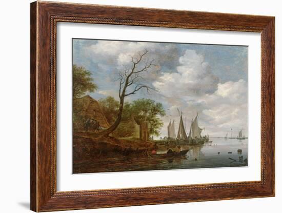 River Scene with Sailing Boats Unloading at the Shore-Salomon van Ruisdael-Framed Giclee Print