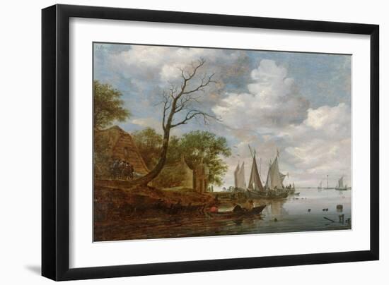 River Scene with Sailing Boats Unloading at the Shore-Salomon van Ruisdael-Framed Giclee Print