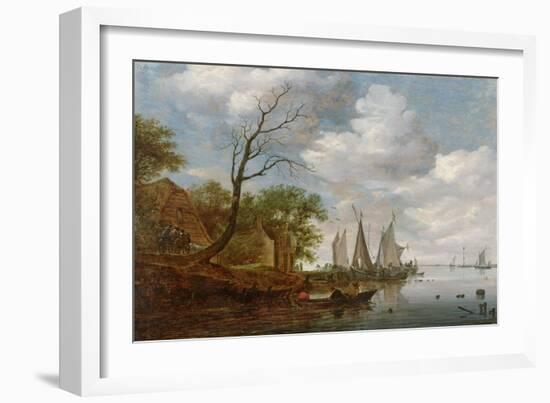 River Scene with Sailing Boats Unloading at the Shore-Salomon van Ruisdael-Framed Giclee Print