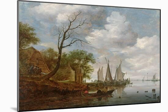 River Scene with Sailing Boats Unloading at the Shore-Salomon van Ruisdael-Mounted Giclee Print