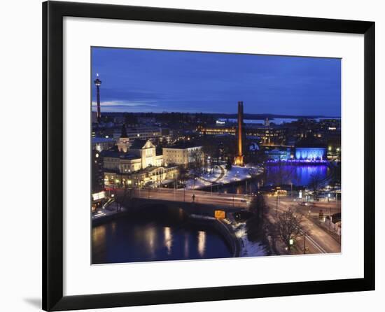 River Tammerkoski Runs Through City Centre, Past Finlayson Complex, Night Time in Tampere, Finland-Stuart Forster-Framed Photographic Print