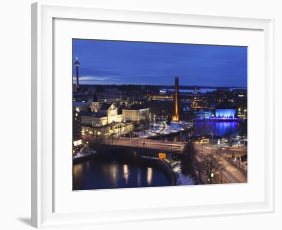 River Tammerkoski Runs Through City Centre, Past Finlayson Complex, Night Time in Tampere, Finland-Stuart Forster-Framed Photographic Print